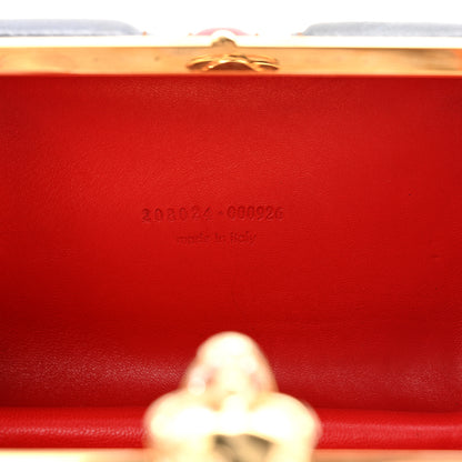 Alexander McQueen Patent Calfskin Britannia Skull Box Clutch Red Blue 7 of 11