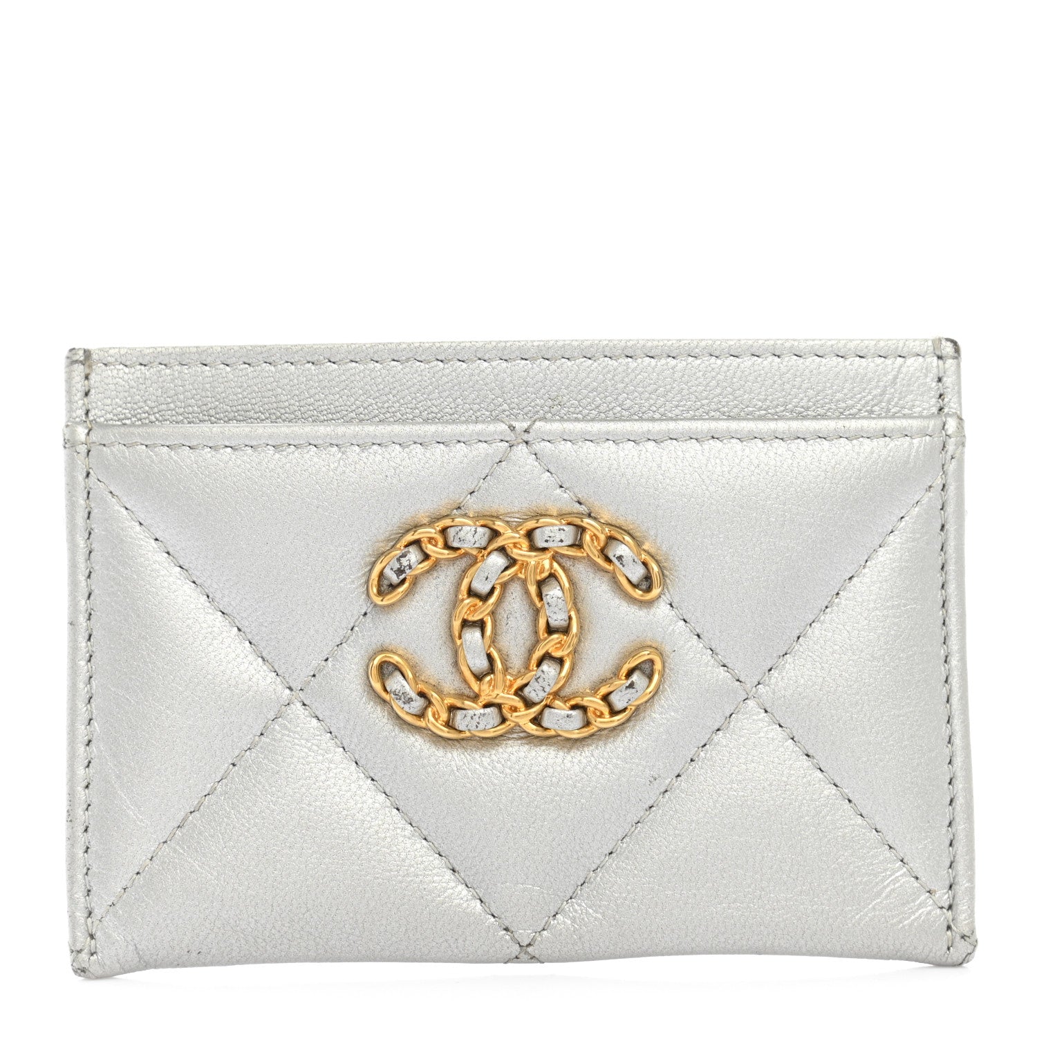Chanel Metallic Goatskin Quilted 19 Card Holder Silver 1 of 7