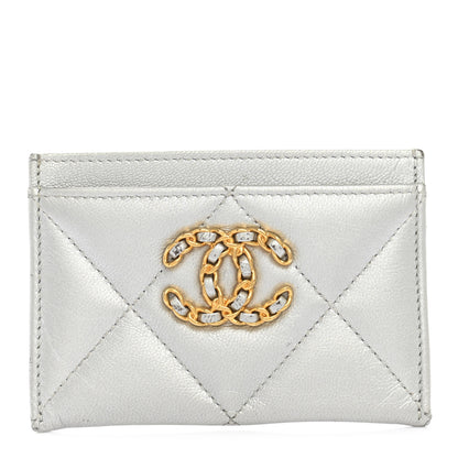 Chanel Metallic Goatskin Quilted 19 Card Holder Silver 1 of 7