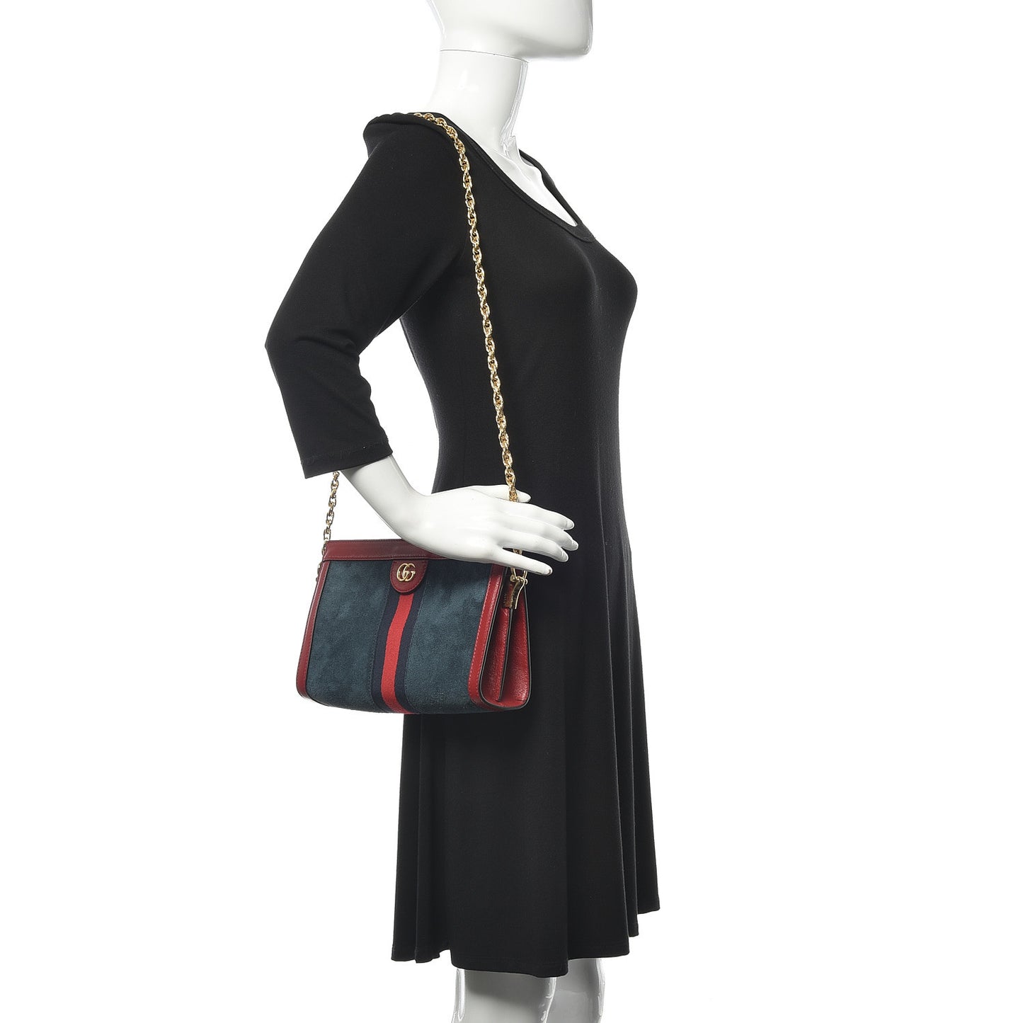 Suede Calfskin Web Small Ophidia Chain Shoulder Bag New Blue Romantic Cherry