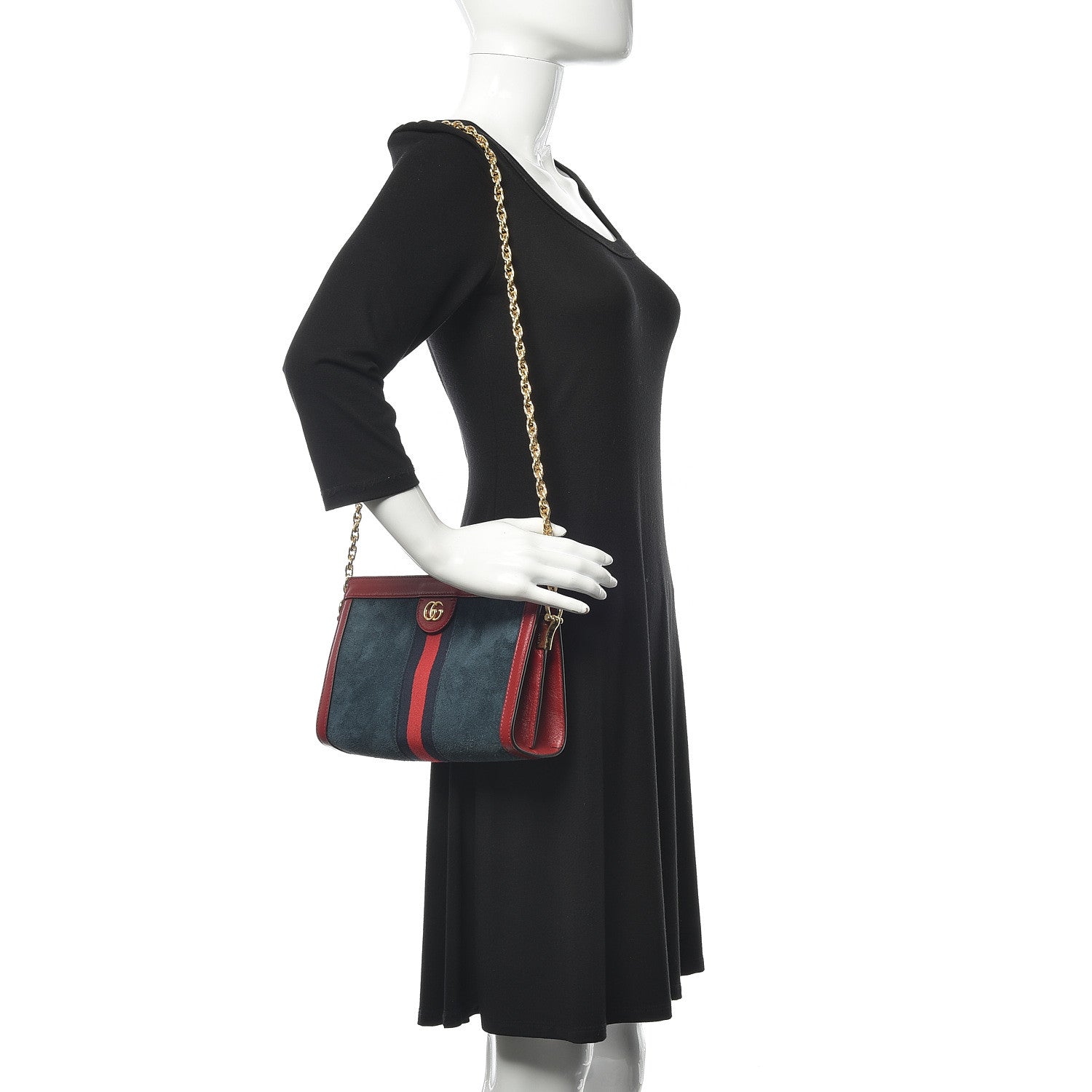 Gucci Suede Calfskin Web Small Ophidia Chain Shoulder Bag New Blue Romantic Cherry 2 of 12