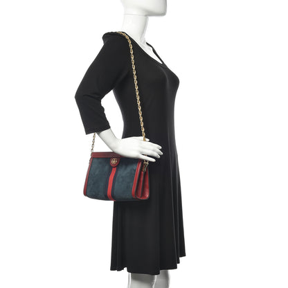 Gucci Suede Calfskin Web Small Ophidia Chain Shoulder Bag New Blue Romantic Cherry 2 of 12