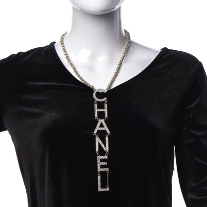 Chanel Metal Crystal Cha-Nel Logo Necklace Gold 2 of 7