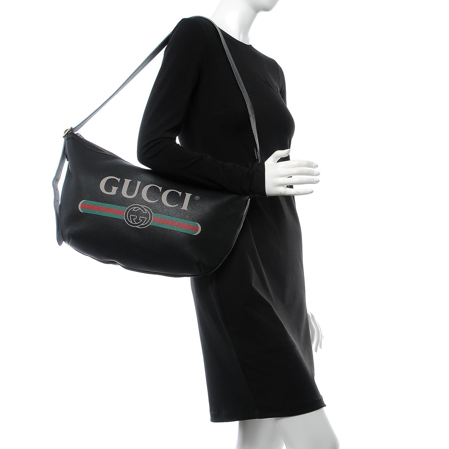 Grained Calfskin Logo Half Moon Hobo Black