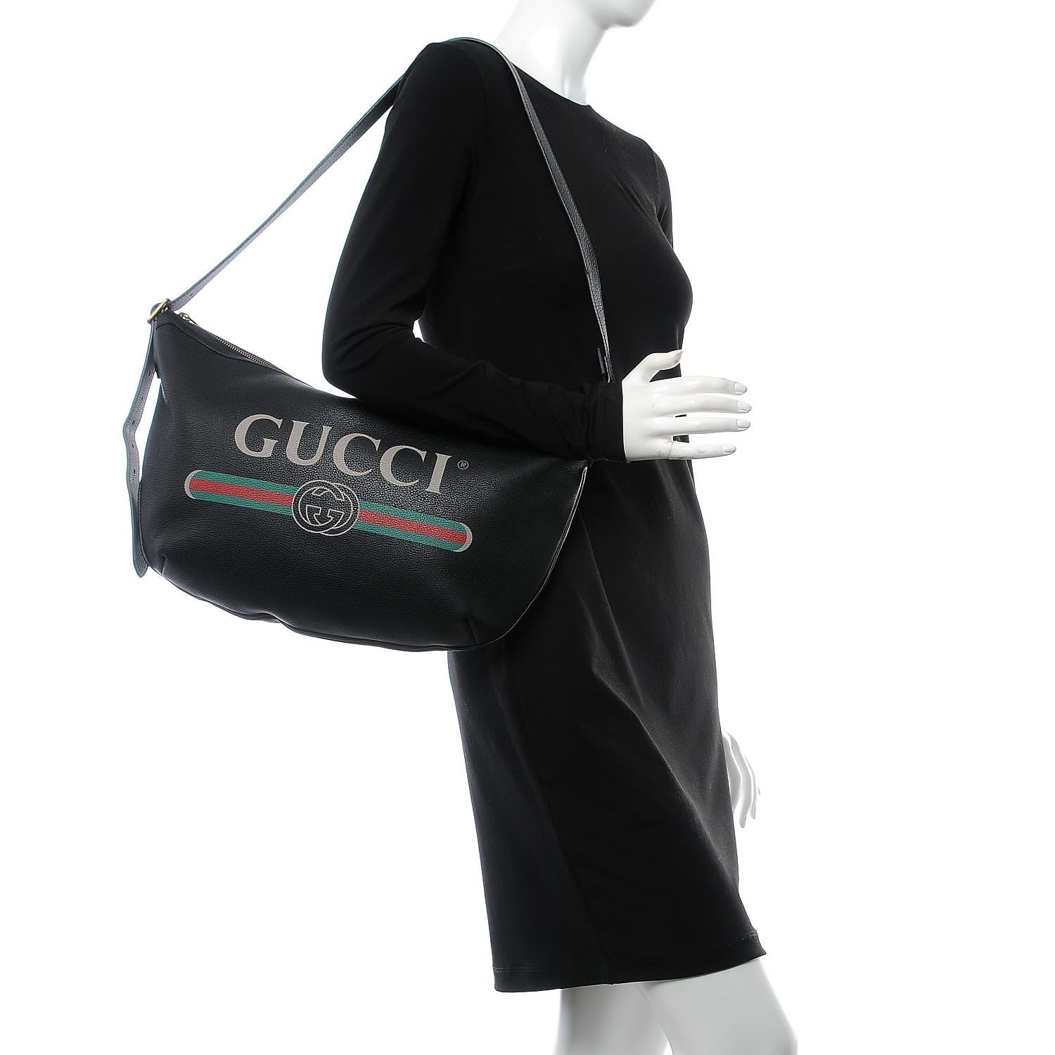 Gucci Grained Calfskin Logo Half Moon Hobo Black 2 of 7