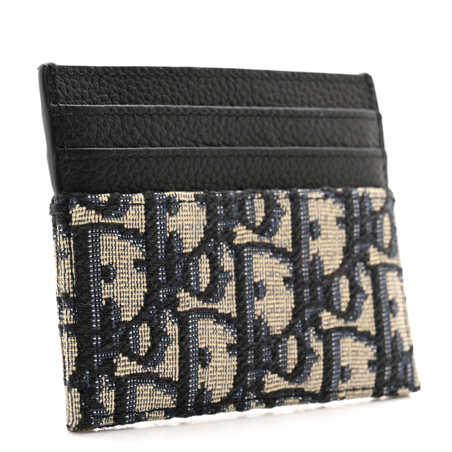 Grained Calfskin Oblique Card Holder Black