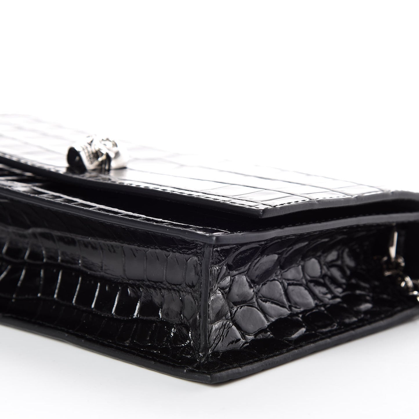 Calfskin Crocodile Embossed Skull Mini Crossbody Bag Black