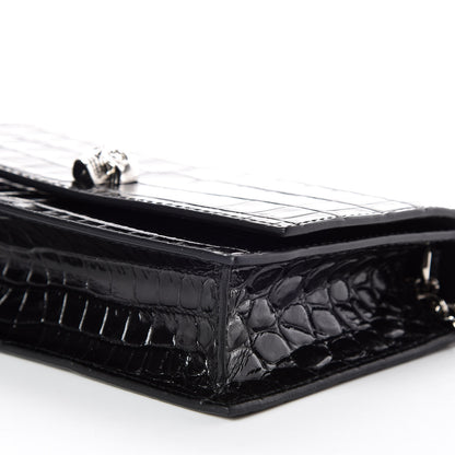 Alexander McQueen Calfskin Crocodile Embossed Skull Mini Crossbody Bag Black 6 of 8