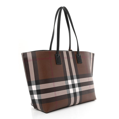 Burberry E-Canvas Check Medium Tote Dark Birch Brown 3 of 10