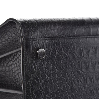 Saint Laurent Calfskin Crocodile Embossed Large Sac De Jour Carryall Black 9 of 14