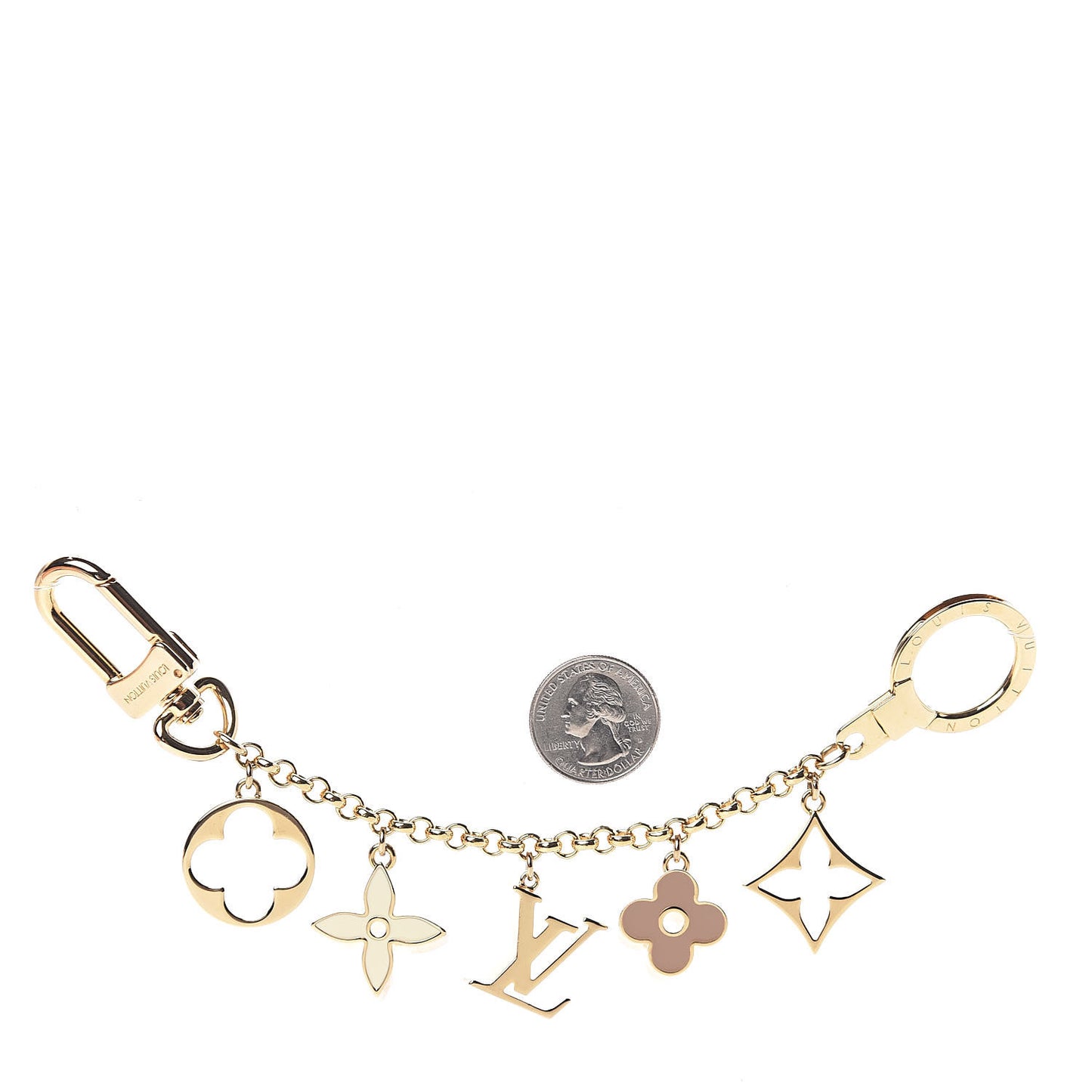 Brass Enamel Fleur De Monogram Bag Charm Chain Gold
