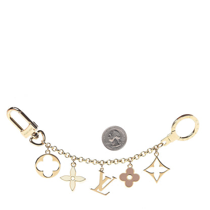 Louis Vuitton Brass Enamel Fleur De Monogram Bag Charm Chain Gold 2 of 2