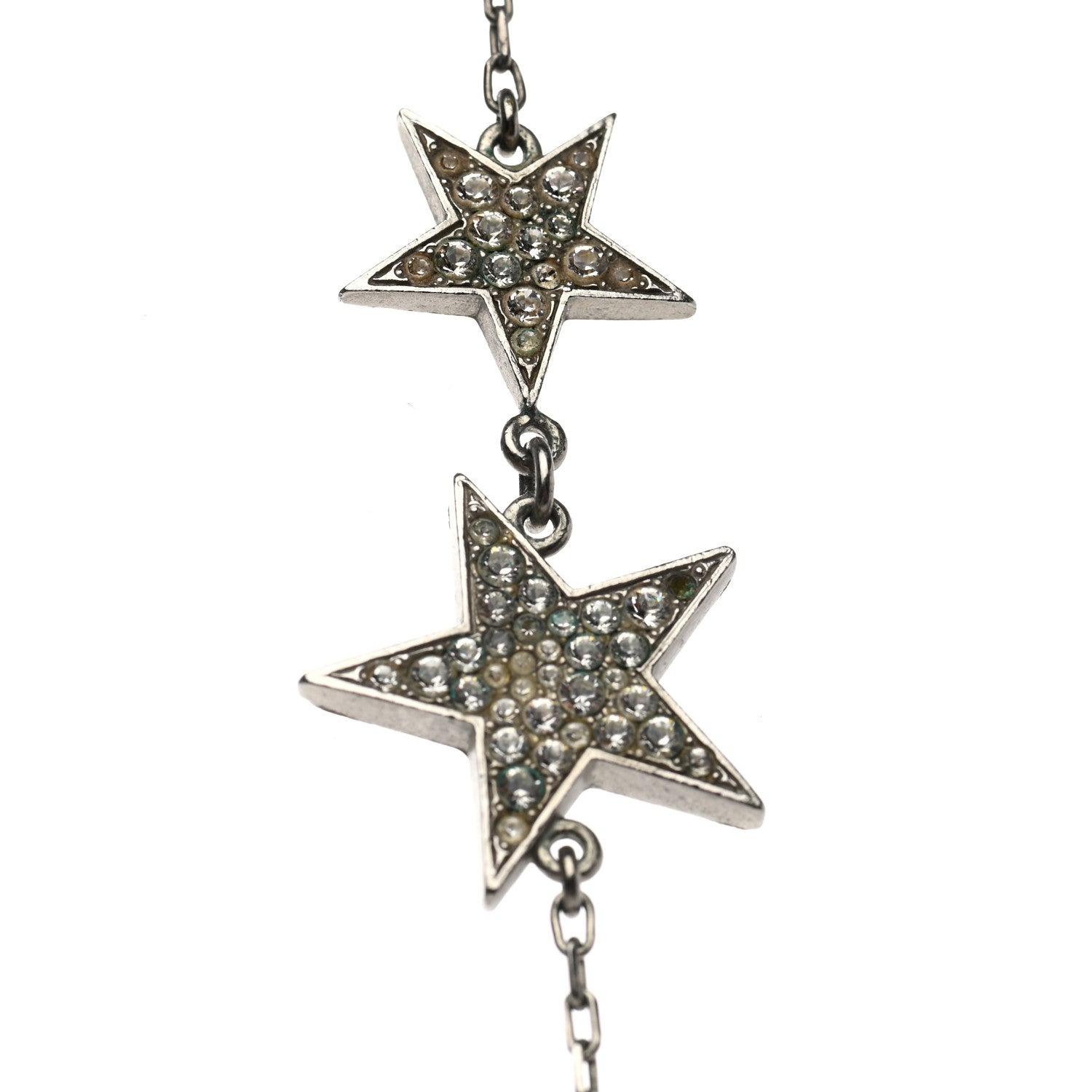 Chanel Crystal Star CC Long Necklace Silver 6 of 9