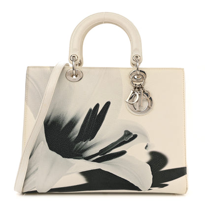 Christian Dior Deerskin Floral Printed Large Lady Dior White 1 of 19