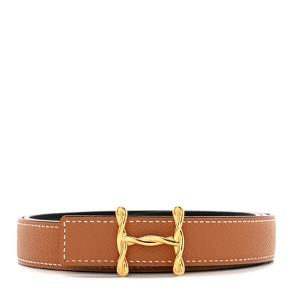 Hermes Swift Epsom 24mm H Torsade Belt 95 Black Gold 1 of 7