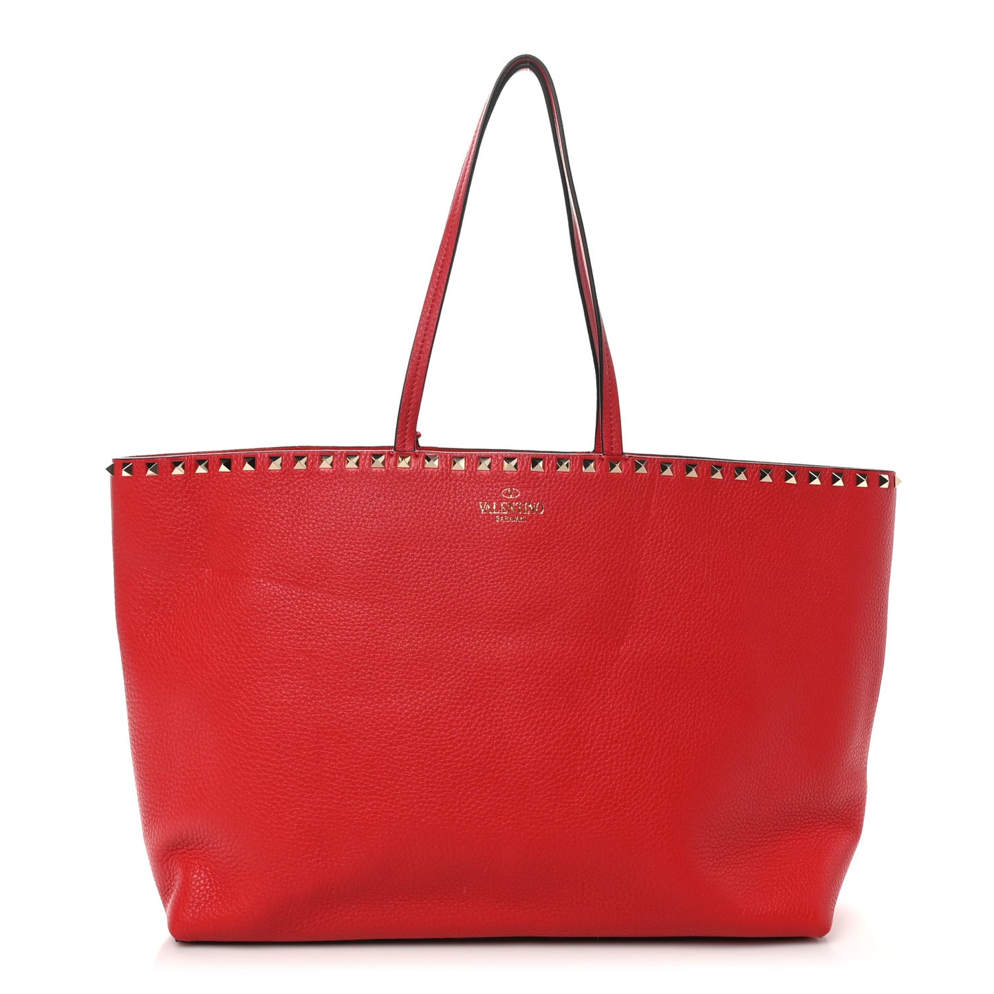 Grained Calfskin Rockstud Shoulder Tote  Rouge Pur
