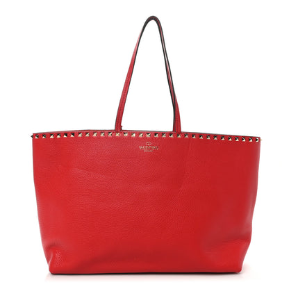 Valentino Garavani Grained Calfskin Rockstud Shoulder Tote  Rouge Pur 1 of 9