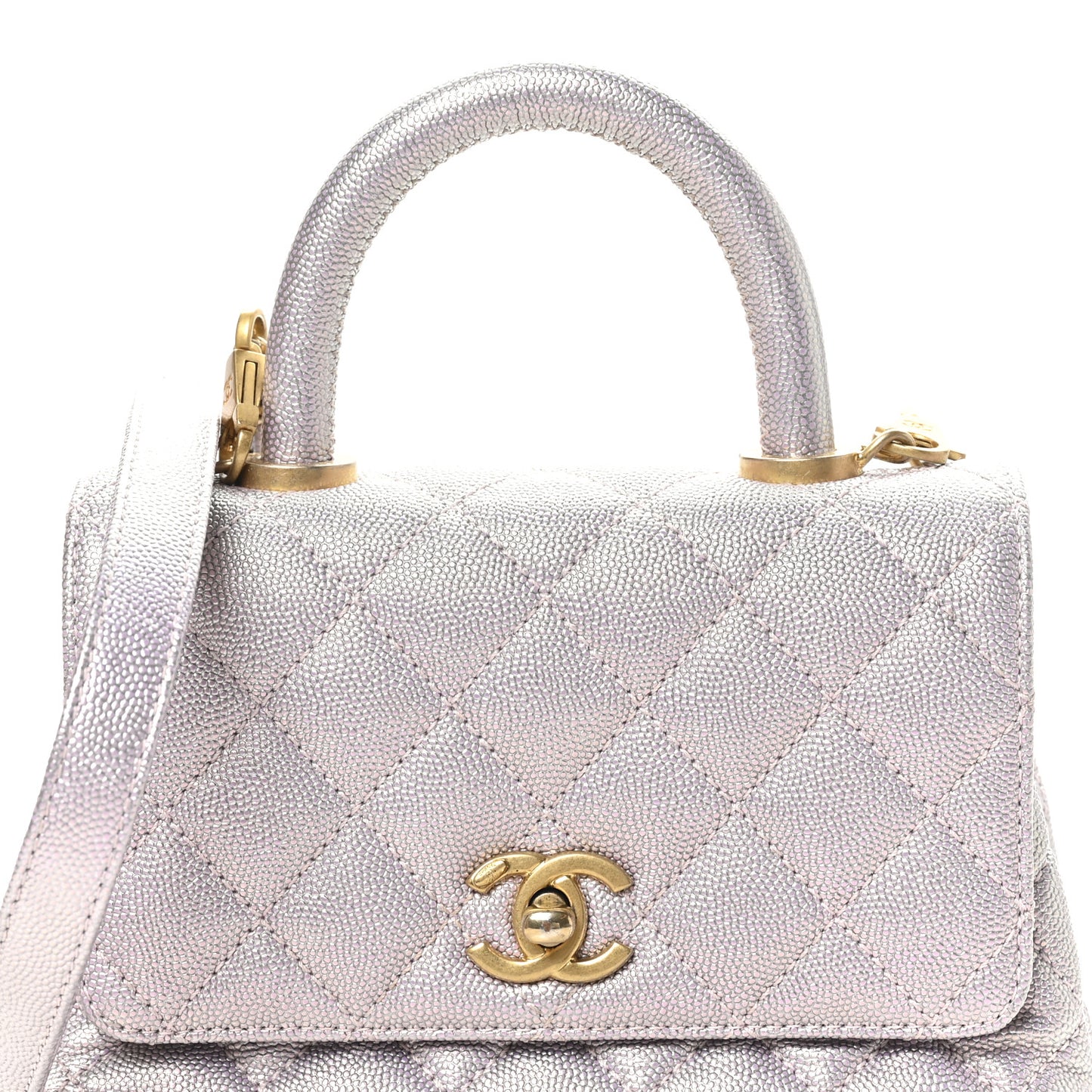 Iridescent Caviar Quilted Extra Mini Coco Handle Flap Light Pink