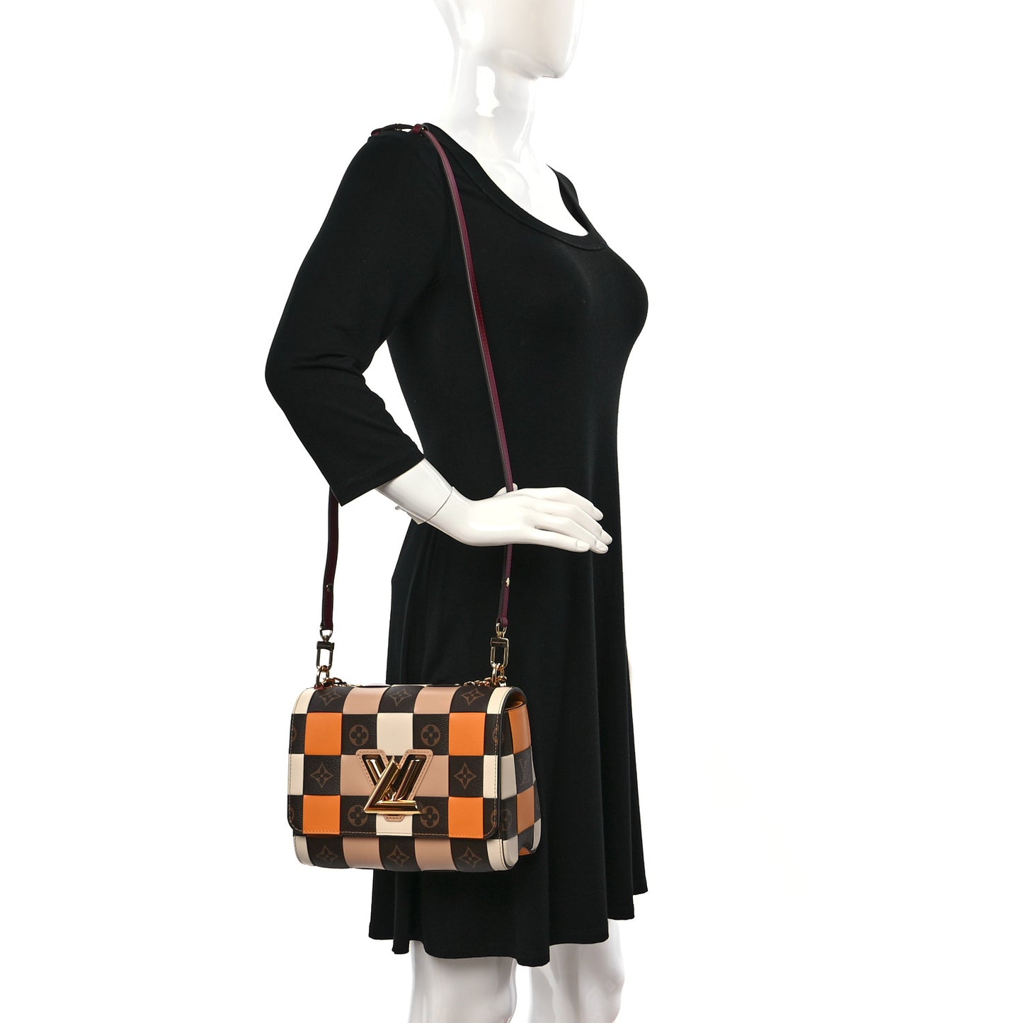 Calfskin Monogram Check Twist MM Beige White Orange