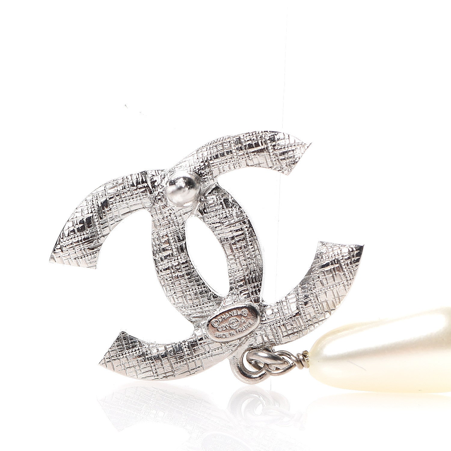 Chanel Crystal Pearl CC Drop Darling Bows Earrings Silver Pearly White 4 of 5