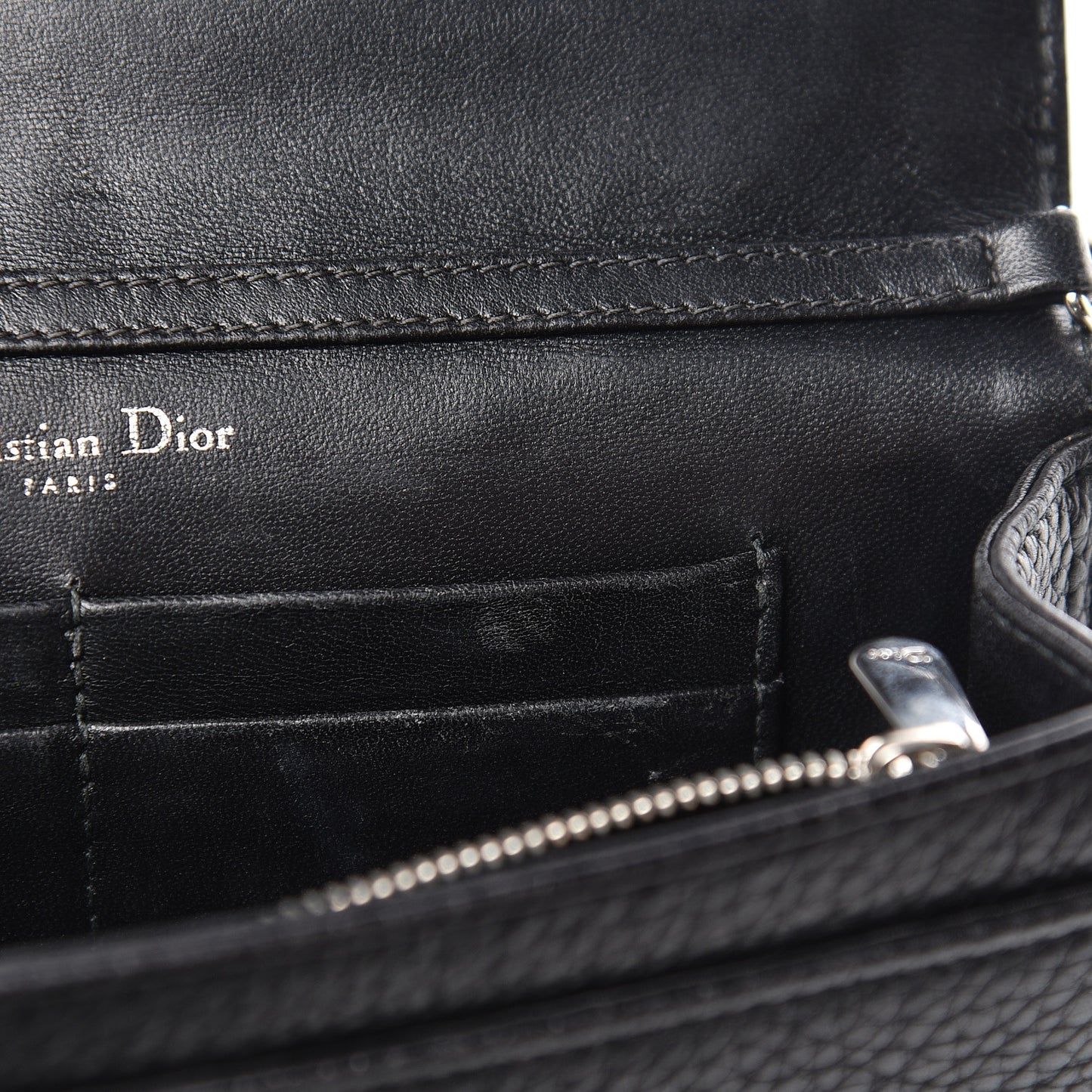 Grained Calfskin Diorama Wallet on Chain Pouch Black