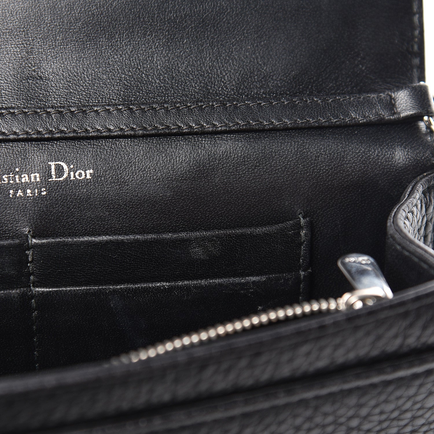 Christian Dior Grained Calfskin Diorama Wallet on Chain Pouch Black 7 of 18
