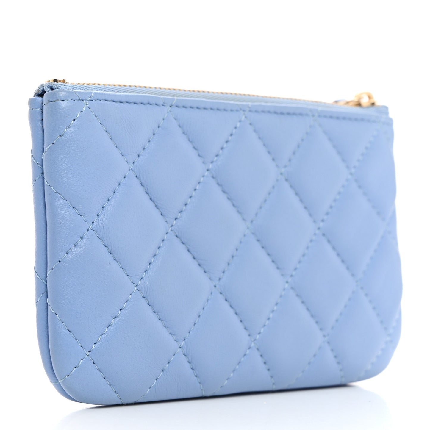 Lambskin Quilted Small Cosmetic Case Light Blue