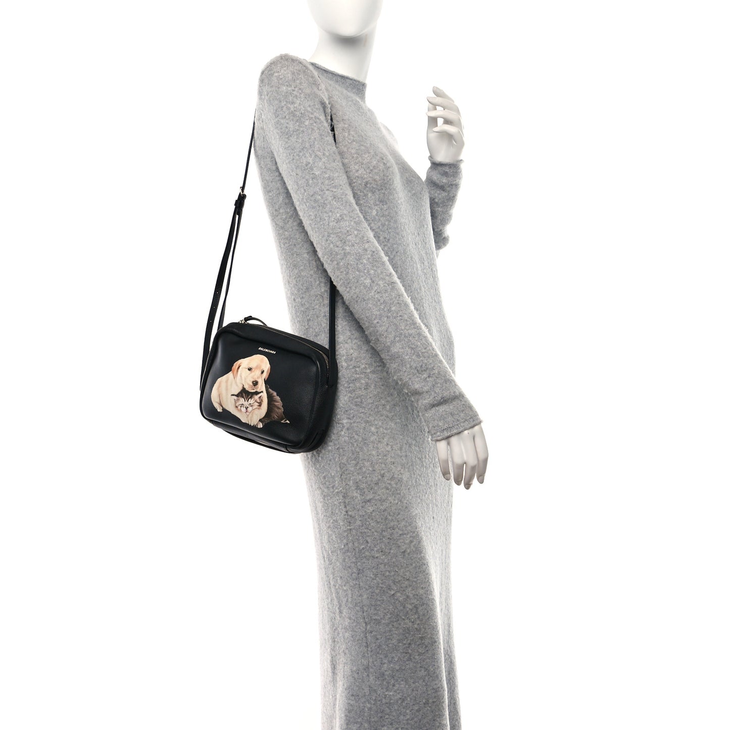 Calfskin Kittens Logo XS Everyday Camera Bag Black White