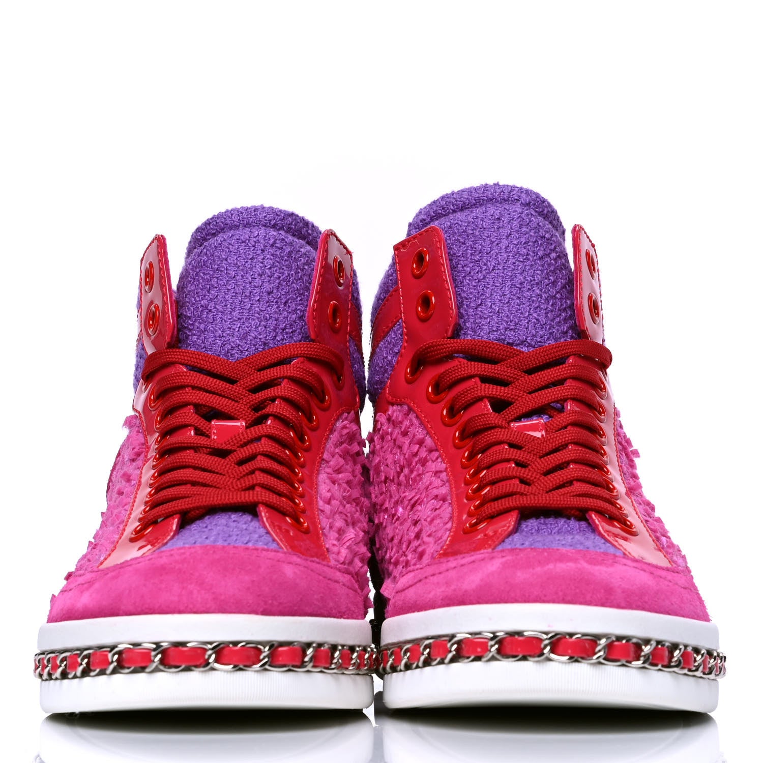 Chanel Tweed Patent Calfskin High Top Sneakers 36 Pink Purple 2 of 4