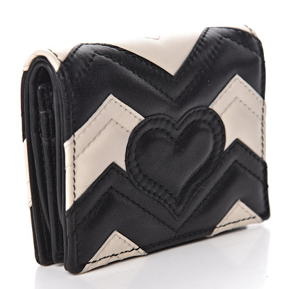 Gucci Calfskin Matelasse GG Marmont Card Case Wallet Black White 3 of 13