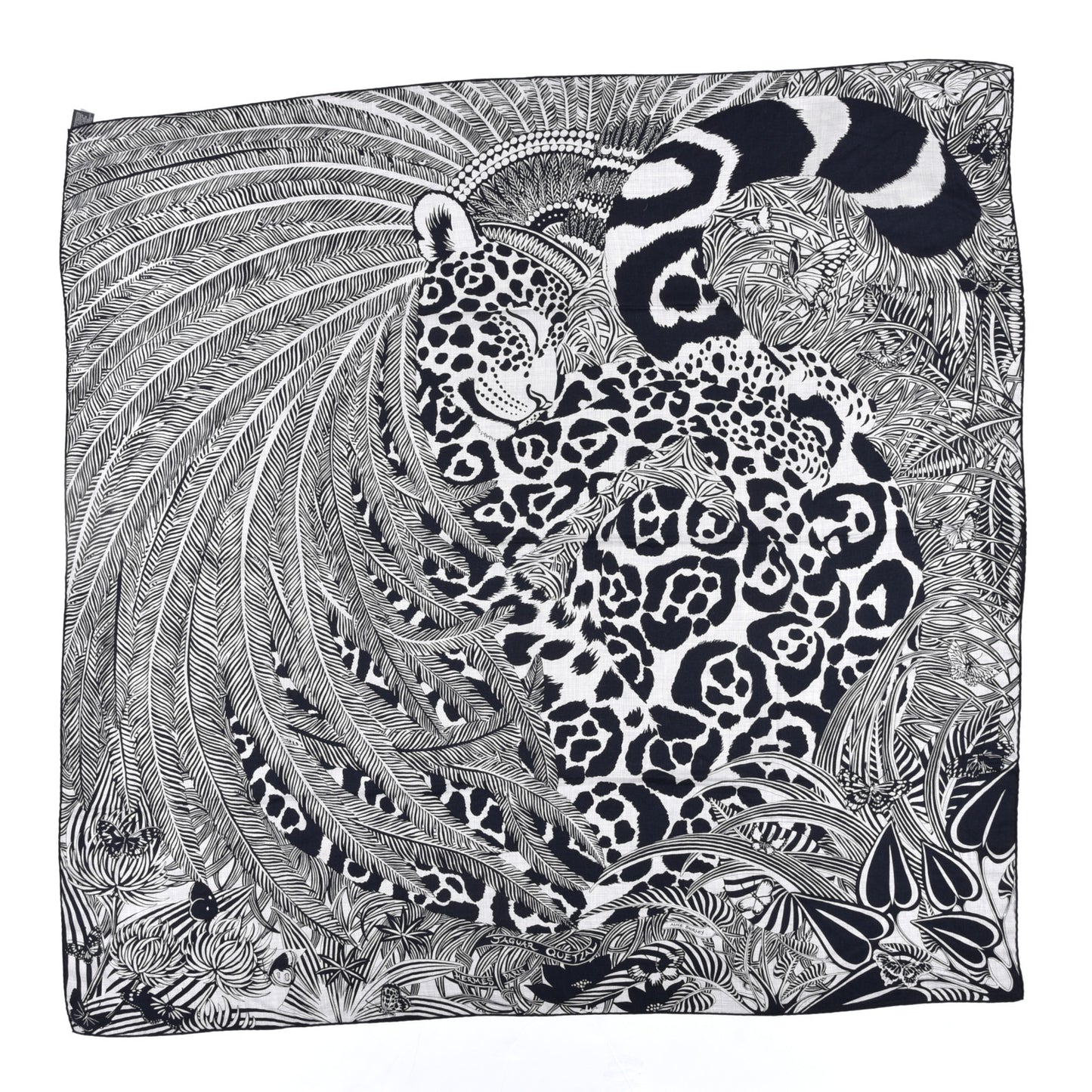 Cashmere Silk Jaguar Quetzal Shawl 140 Gris Chine Bleu Black Gris