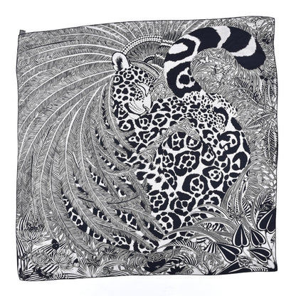 Hermes Cashmere Silk Jaguar Quetzal Shawl 140 Gris Chine Bleu Black Gris 1 of 7