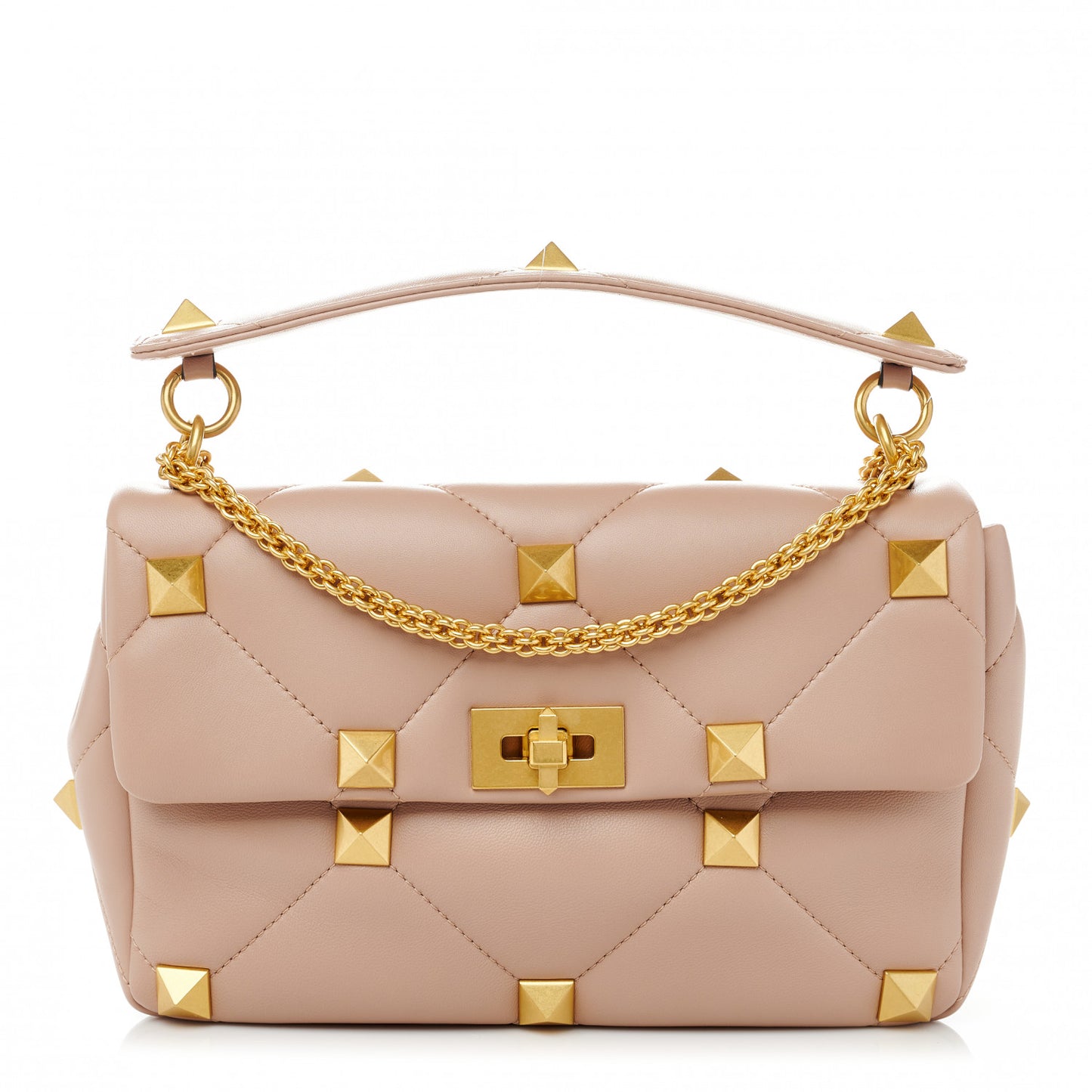 Nappa Large Roman Stud Shoulder Bag Rose Cannelle