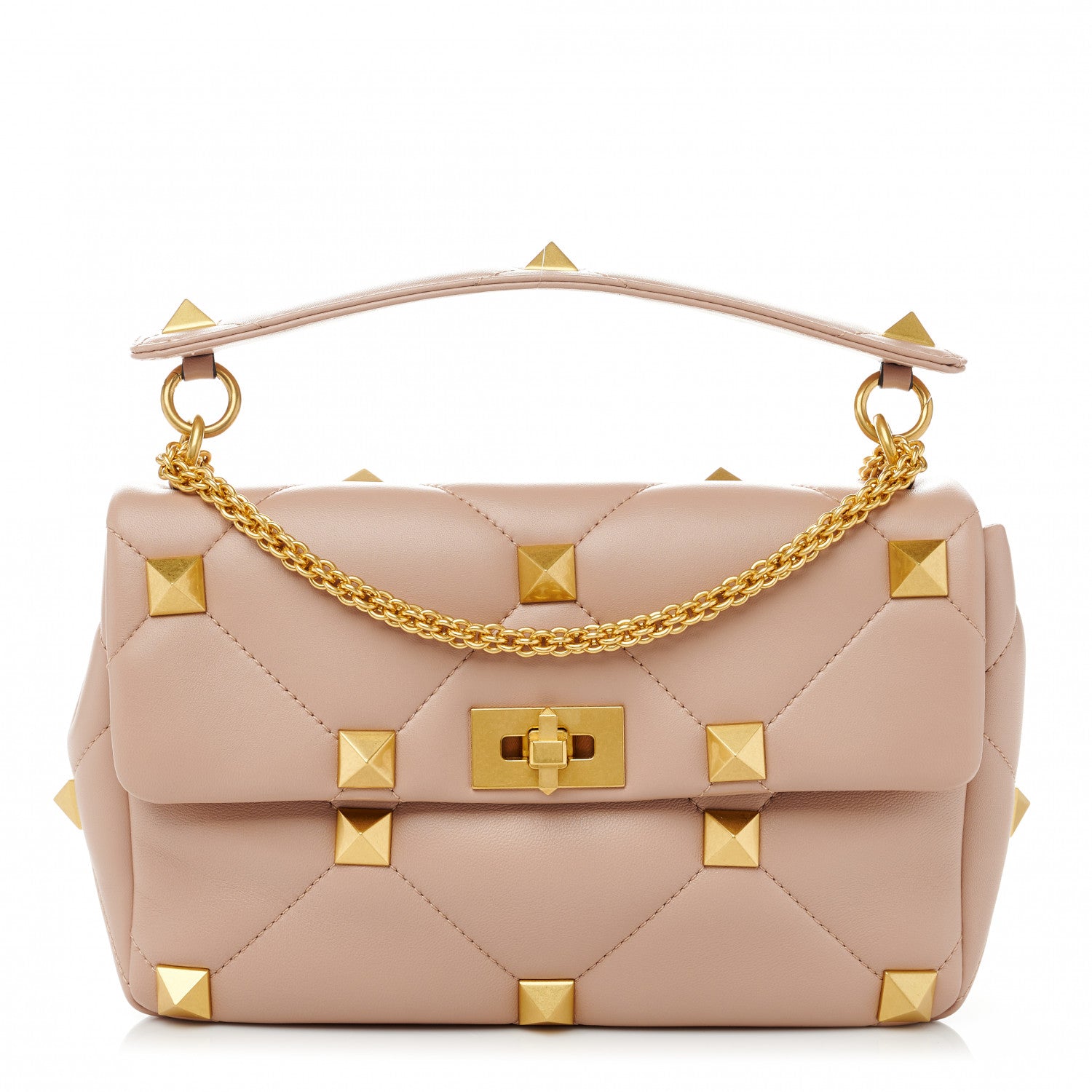 Valentino Garavani Nappa Large Roman Stud Shoulder Bag Rose Cannelle 1 of 9