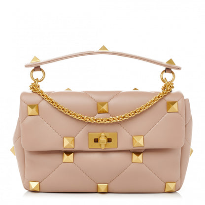 Valentino Garavani Nappa Large Roman Stud Shoulder Bag Rose Cannelle 1 of 9