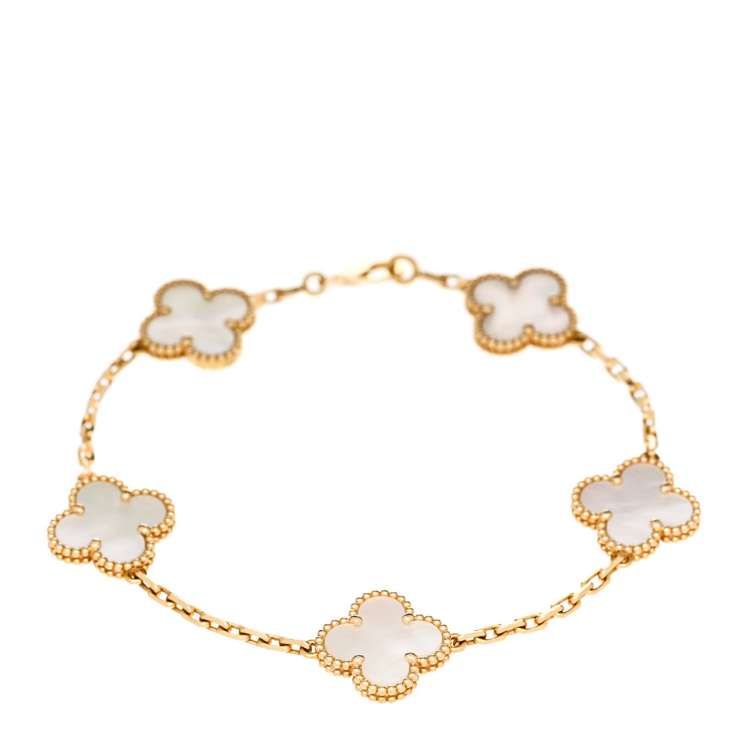 18K Yellow Gold Mother of Pearl 5 Motifs Vintage Alhambra Bracelet