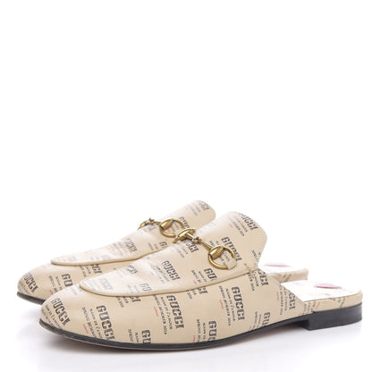Gucci Calfskin Stamp Print Womens Princetown Slippers 37 Soy Black 3 of 9