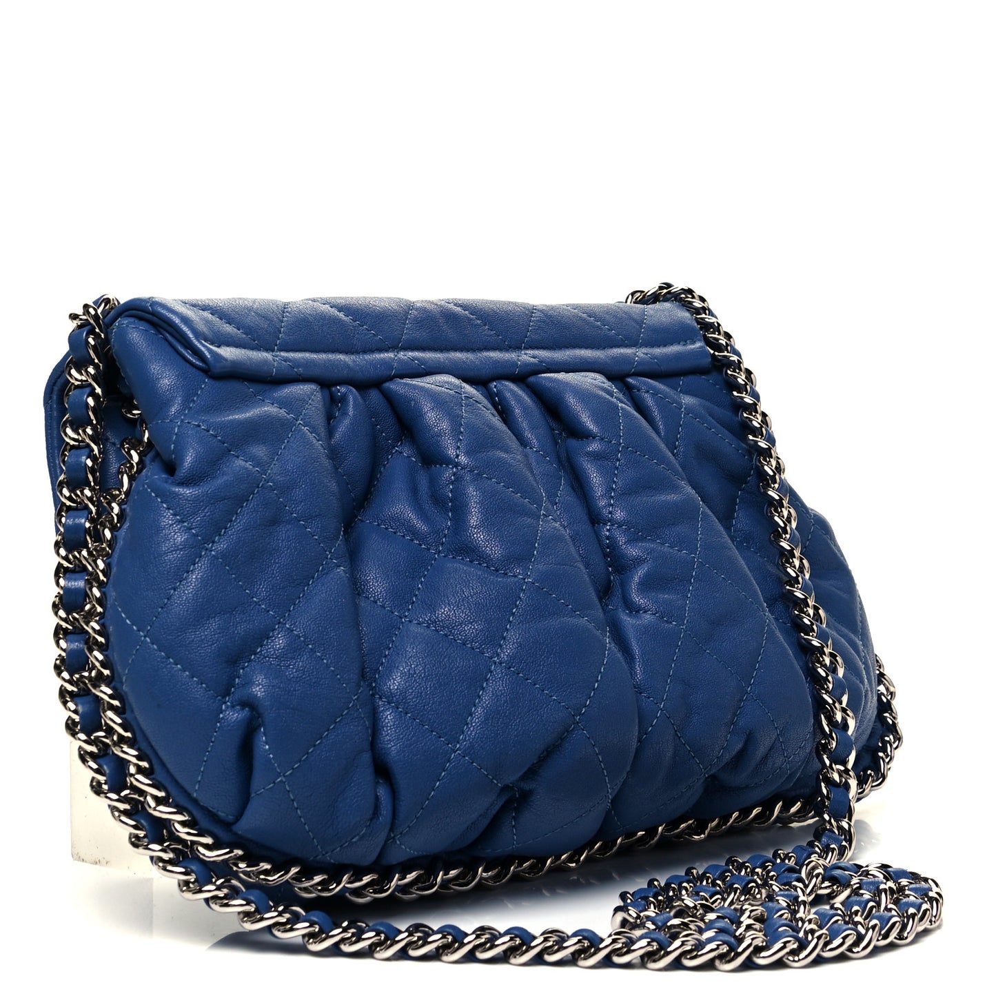 Washed Lambskin Quilted Medium Chain Around Messenger Blue