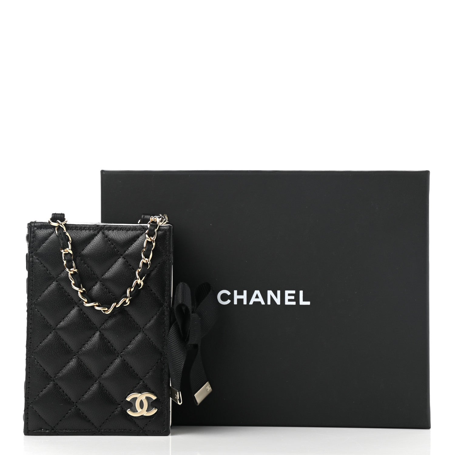 Chanel Lambskin Quilted Book Card Holder on Chain Black 9 of 9