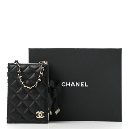 Chanel Lambskin Quilted Book Card Holder on Chain Black 9 of 9