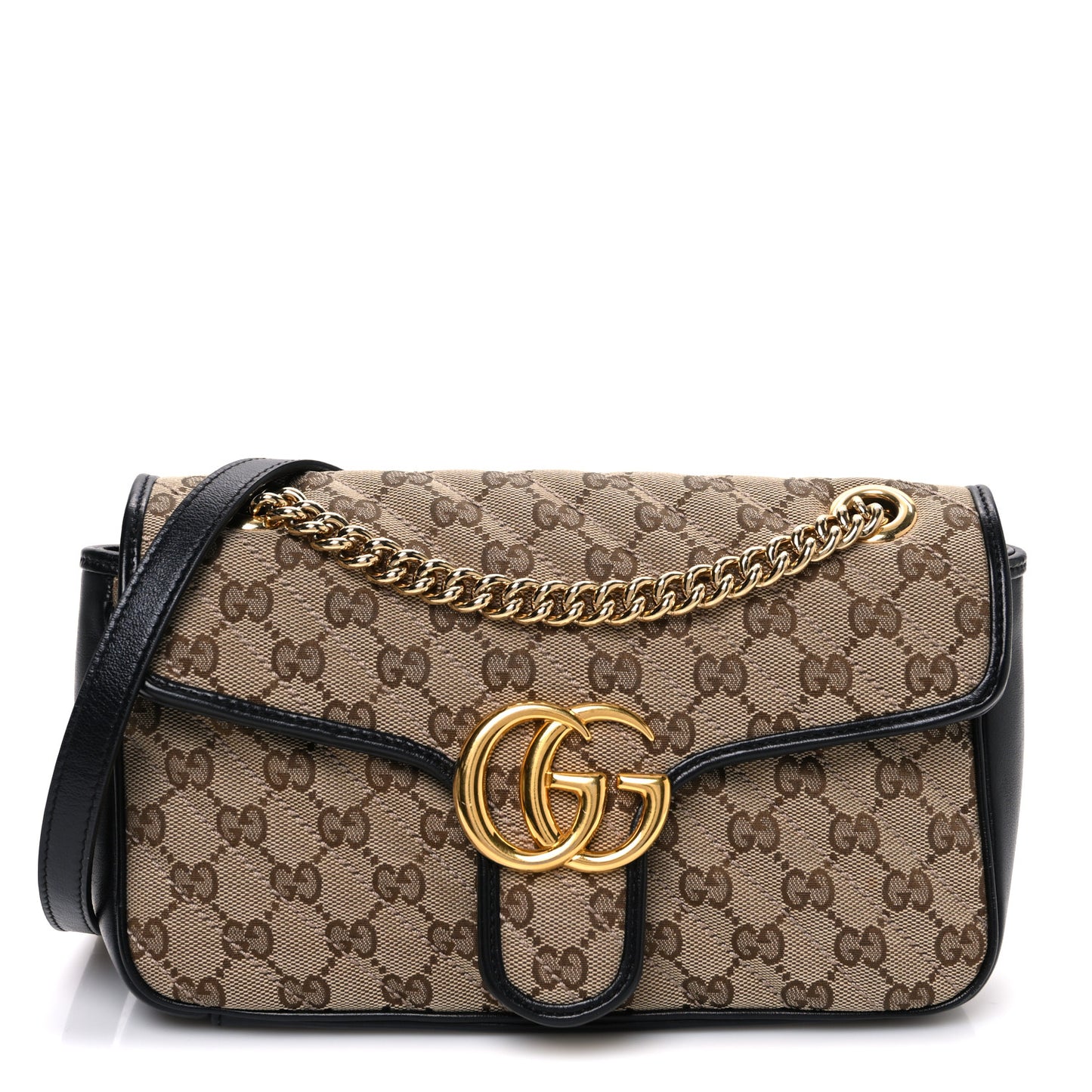 Monogram Matelasse Diagonal Small GG Marmont Shoulder Bag Beige Black