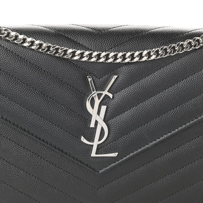Saint Laurent Grain De Poudre Matelasse Chevron Monogram Chain Wallet Black 7 of 9