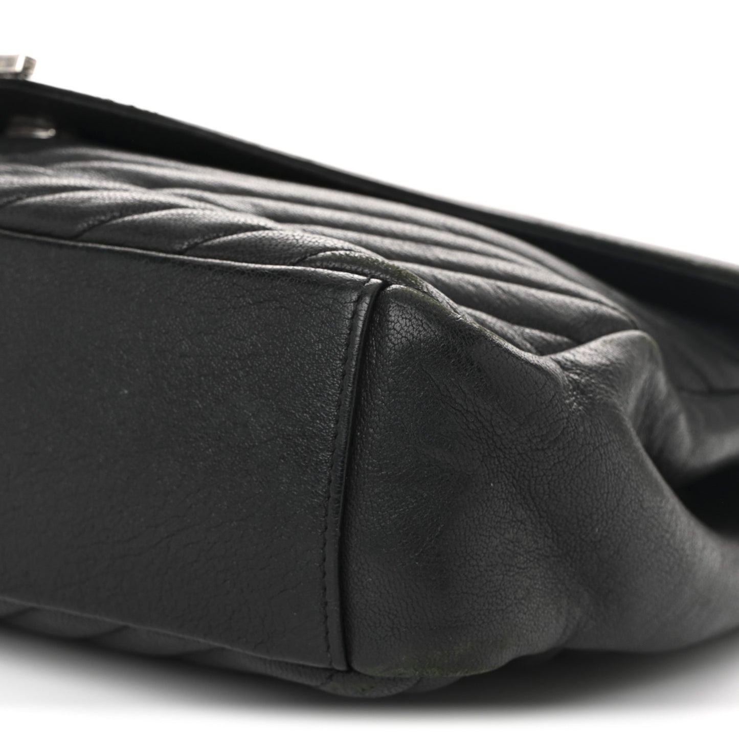 Sheepskin Matelasse Chevron Monogram Large College Satchel Black