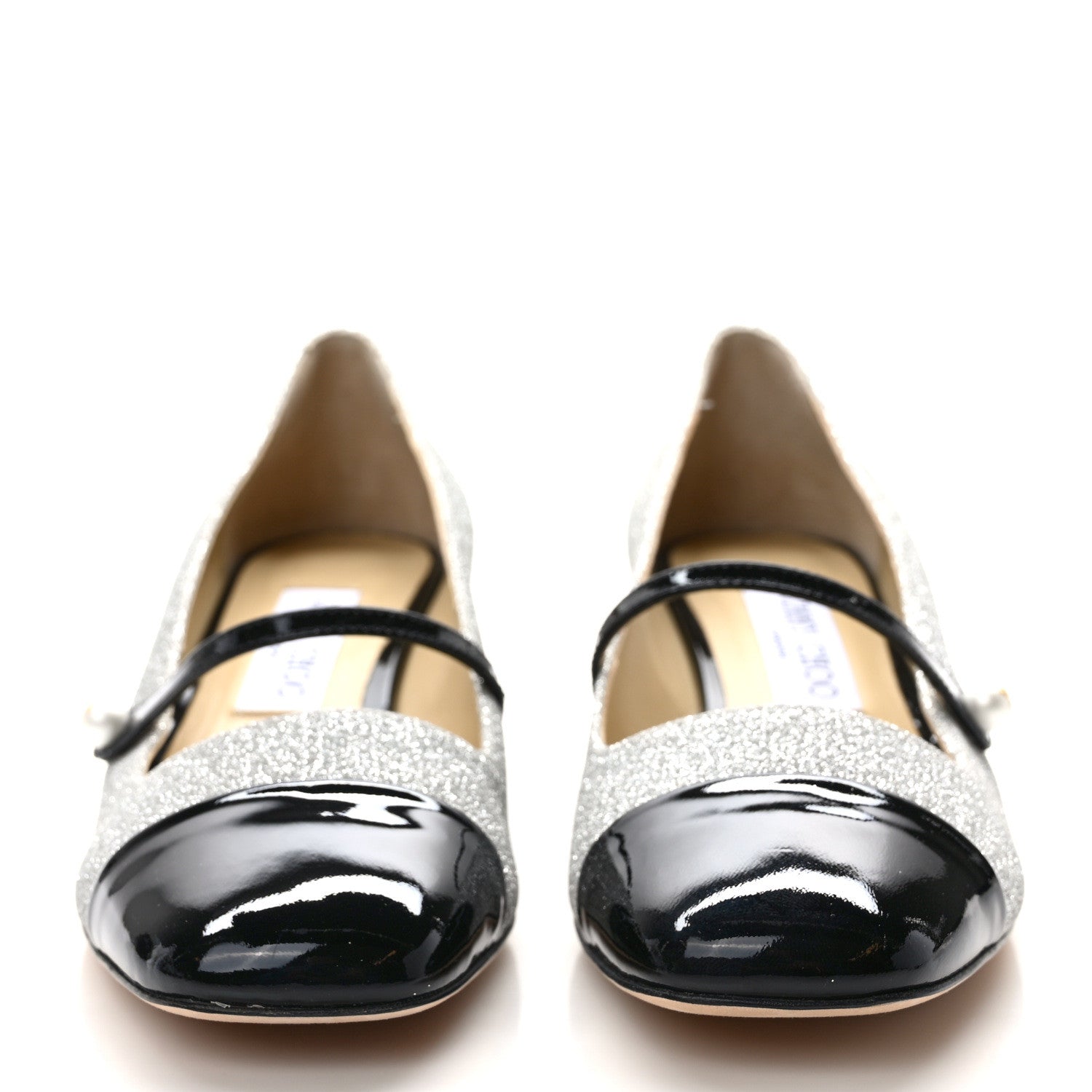 Jimmy Choo Patent Glitter Elisa 45 Mary Jane Flats 37.5 Silver Black 2 of 9