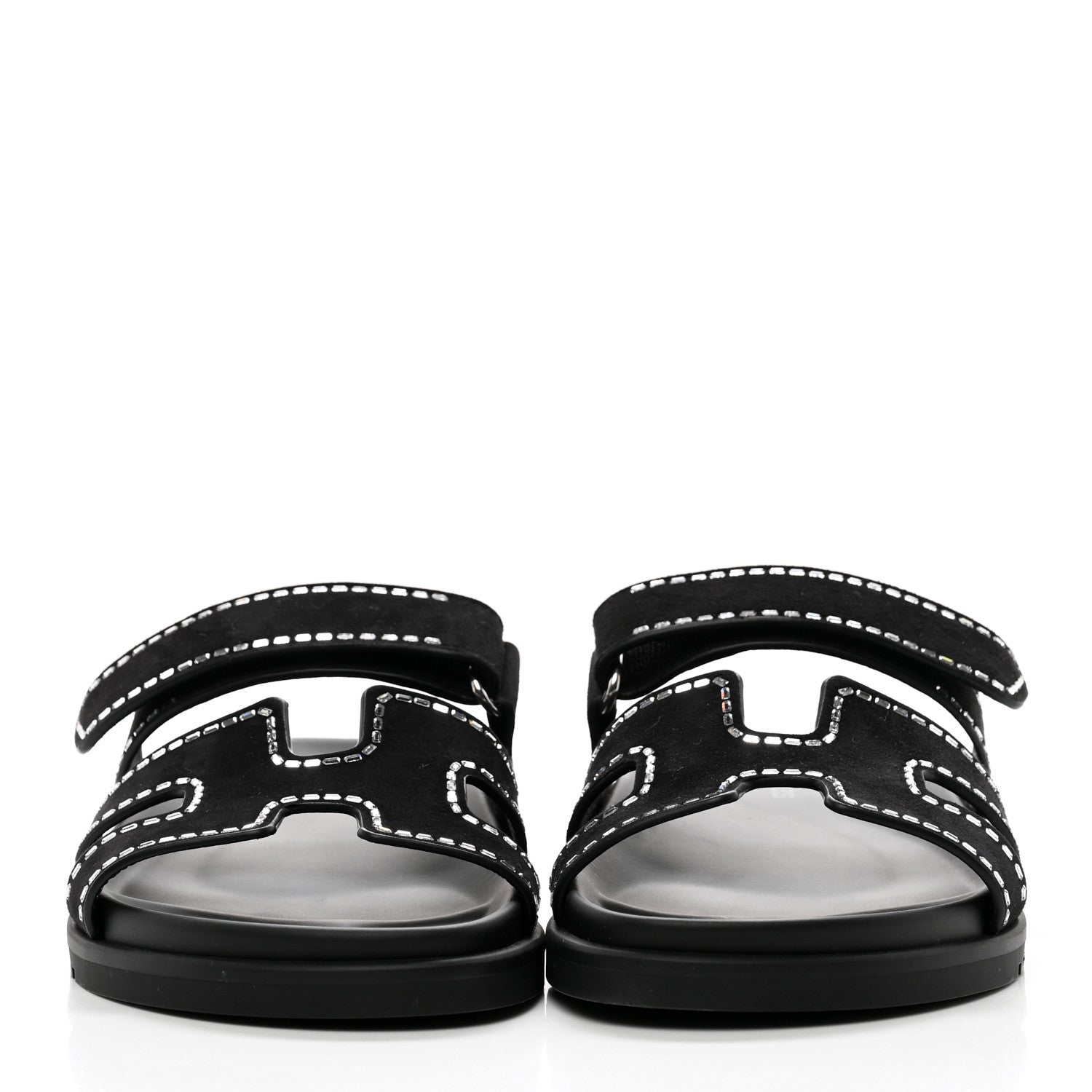 Hermes Suede Crystal Womens Chypre Sandals 38 Black 1280862