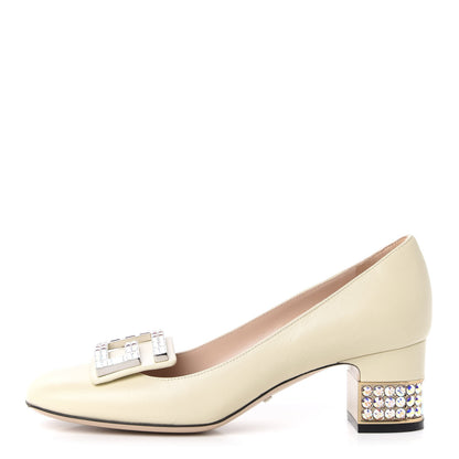 Gucci Malaga Kid Crystal Square G Madelyn Mid Heel Loafer Pumps 36.5 White 1 of 12