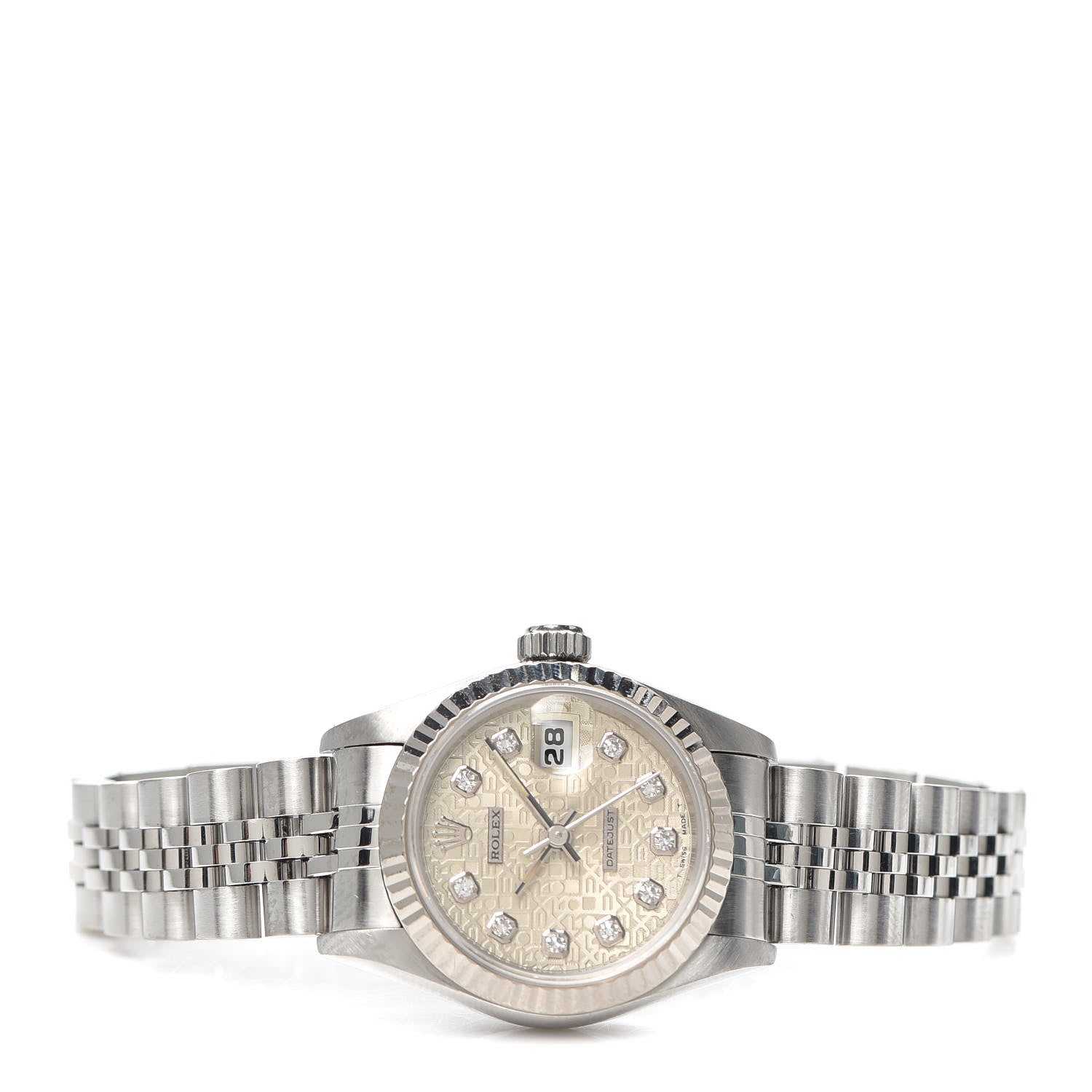 Rolex Stainless Steel 18K White Gold Diamond 26mm Oyster Perpetual Datejust Watch Silver Jubilee 69174 2 of 5