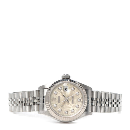 Rolex Stainless Steel 18K White Gold Diamond 26mm Oyster Perpetual Datejust Watch Silver Jubilee 69174 2 of 5