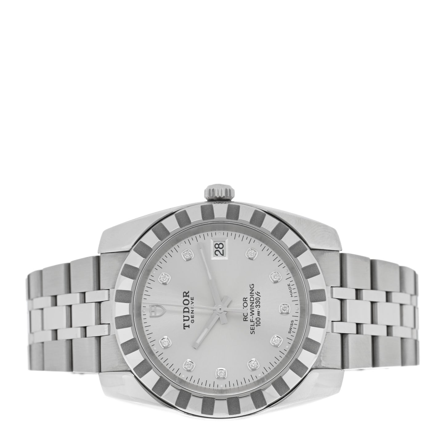 Stainless Steel Diamond 38mm Classic Date Automatic Watch Silver 21010
