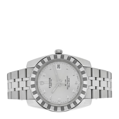 TUDOR Stainless Steel Diamond 38mm Classic Date Automatic Watch Silver 21010 2 of 5